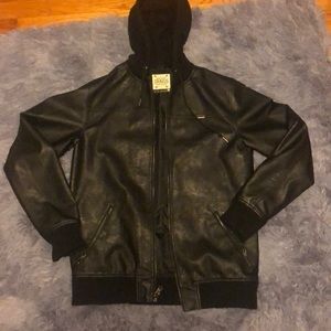 Men’s Hooded Leather Jacket Large